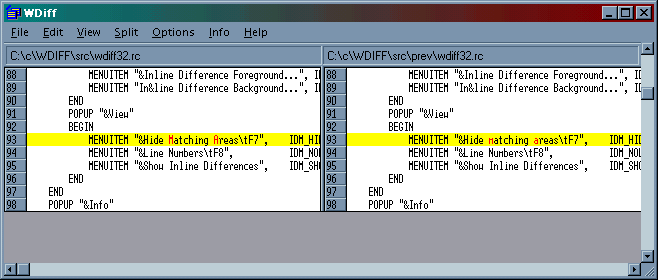 WDiff32 1.50 software screenshot