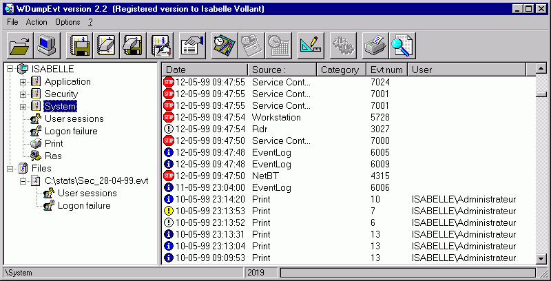 WDumpEvt 2.2 software screenshot
