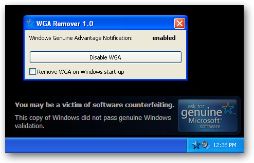 WGA Remover 1.5 software screenshot