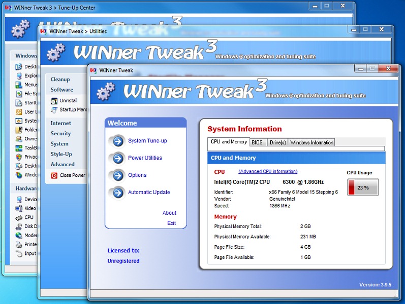 WINner Tweak 3 3.9.5 software screenshot