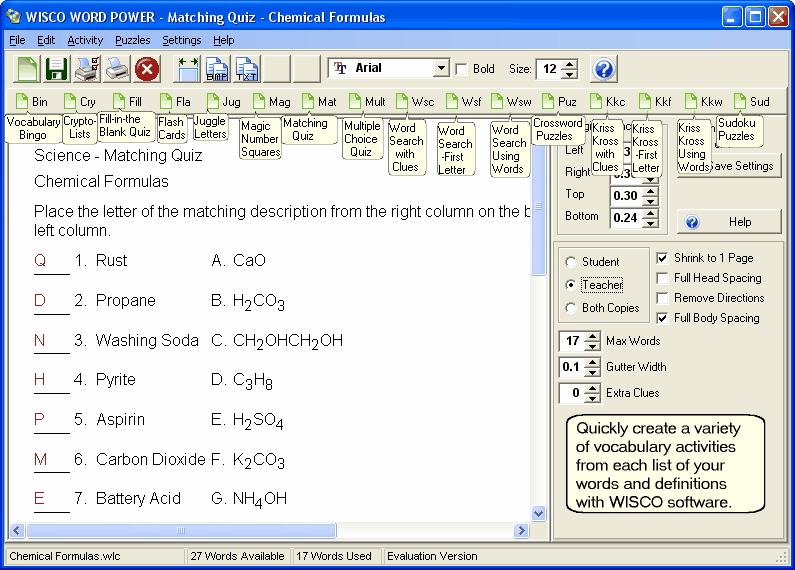 WISCO Word Power 2.01 software screenshot