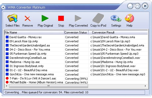 WMAConvert 4.3.1 software screenshot