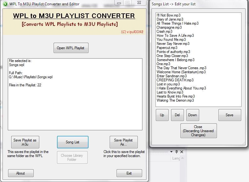 WPL To M3U Playlist Converter and Editor 3.1 software screenshot