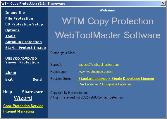 WTM Copy Protection / CD Protect 2.52 software screenshot