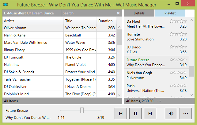 Waf Music Manager 1.0.0.91 RC 2 software screenshot