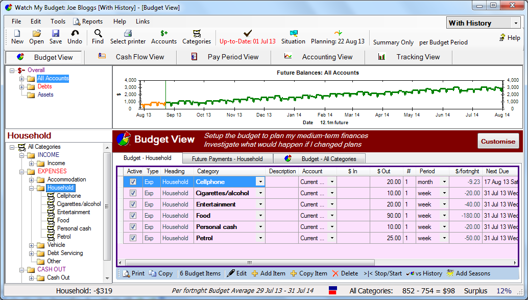 Watch My Budget LITE 2.27.0.0 software screenshot