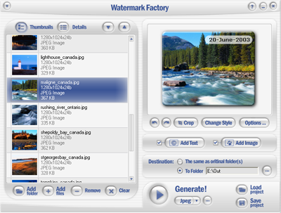 Watermark Factory - advanced watermark creator 2.58 software screenshot