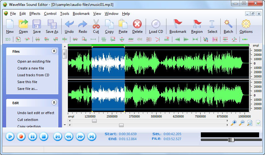 WaveMax Sound Editor 6.5.2 software screenshot