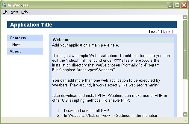 Weabers 1.1 software screenshot