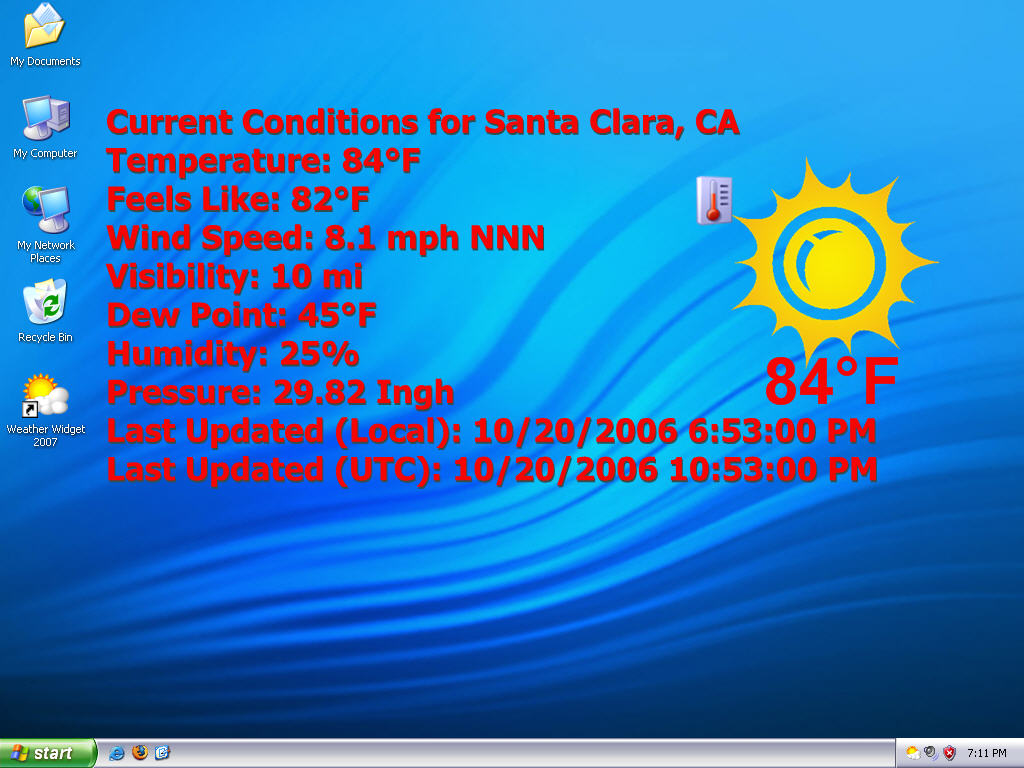 Weather Widget 2007 2.1 software screenshot