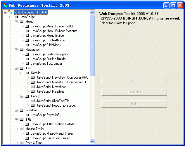 Web Designers Toolkit 2003 1.0.40 software screenshot