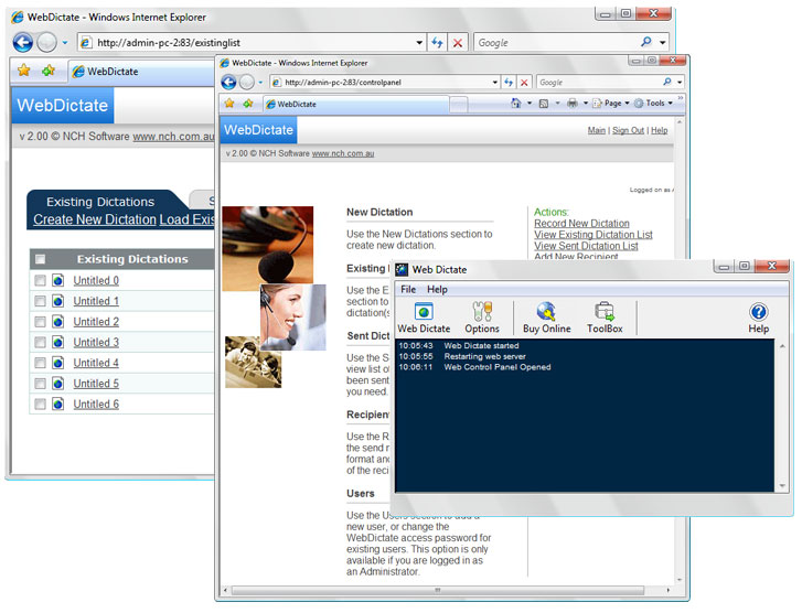 Web Dictate Online Dictation Software 2.05 software screenshot