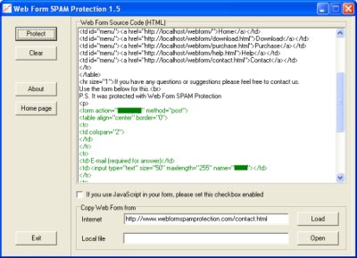 Web Form SPAM Protection 1.5.2 software screenshot