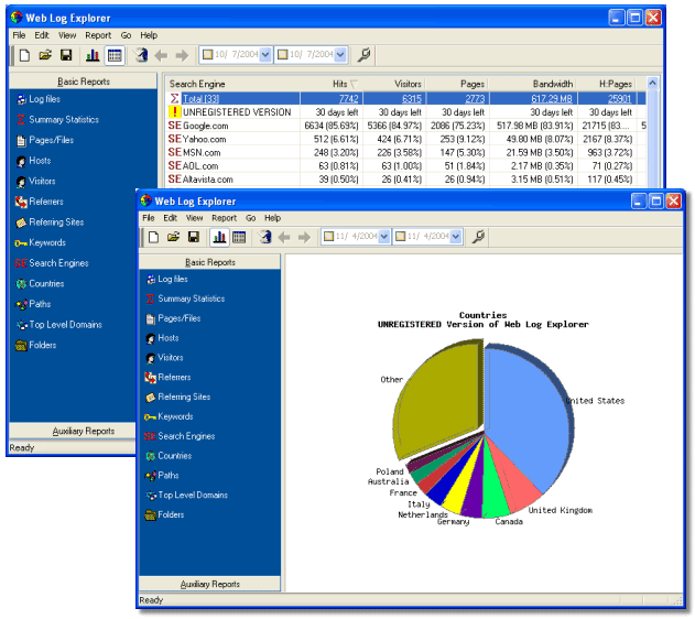 Web Log Explorer Enterprise 9.0.1341 software screenshot