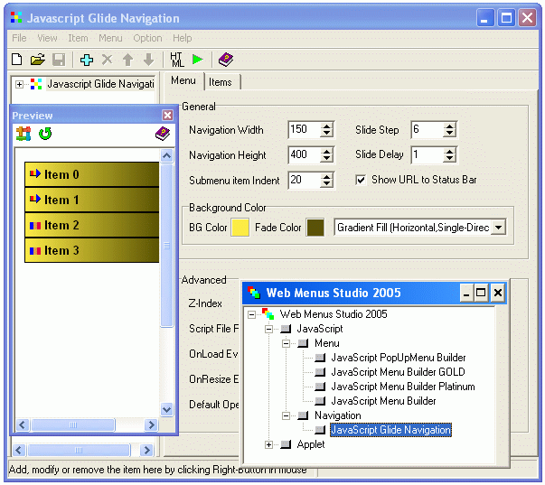 Web Menus Studio 2005 1.0 software screenshot