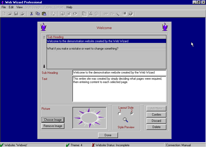 Web Wizard Professional Edition 1.0 software screenshot