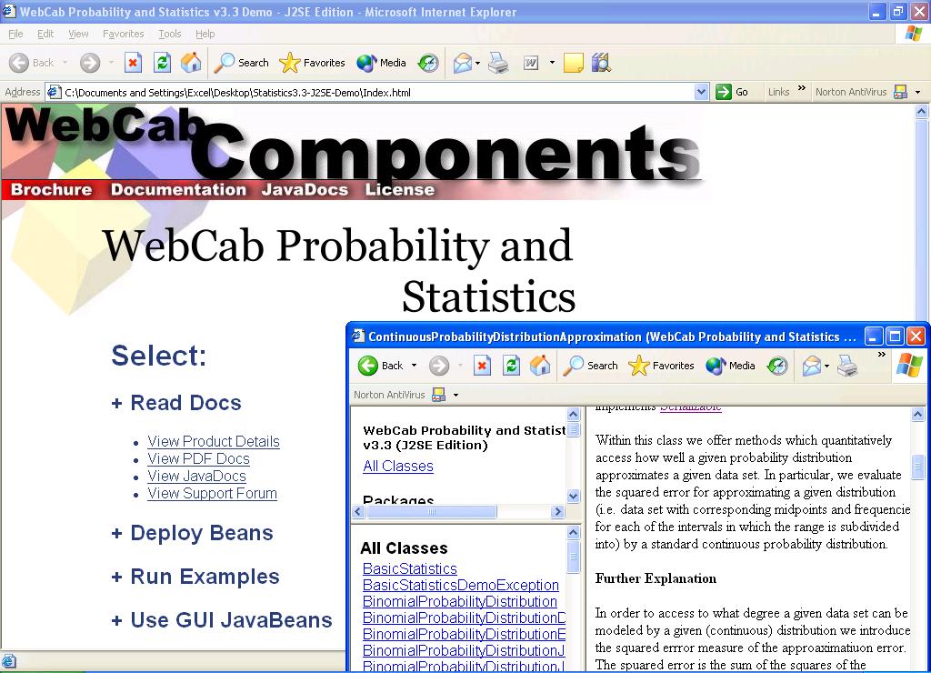 WebCab Probability and Stat (J2SE Ed.) 3.6 software screenshot