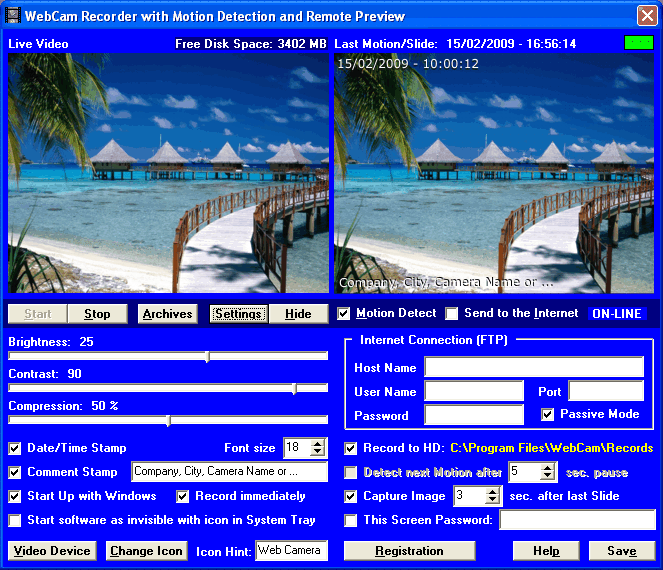 WebCam - Web Camera Security System - for Windows XP 2.00 software screenshot