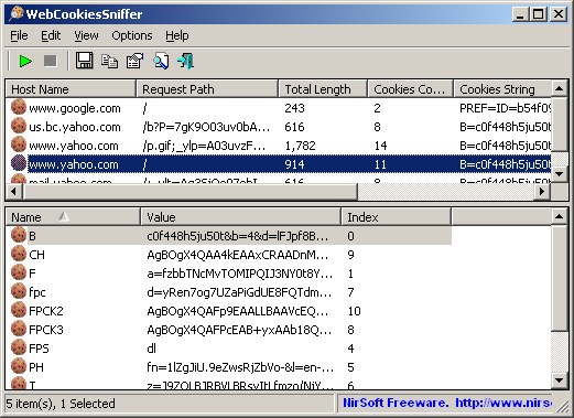 WebCookiesSniffer 1.27 software screenshot