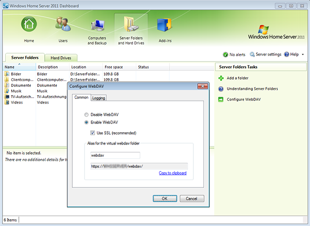 WebDAV for WHS 1.0.67 software screenshot