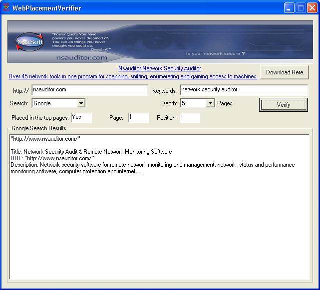 WebPlacementVerifier 1.0 software screenshot