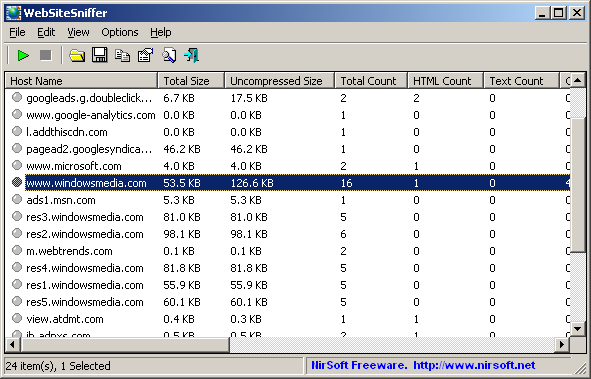 WebSiteSniffer 1.31 software screenshot