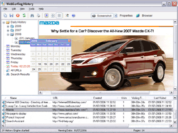 WebSurfing History 2.1 software screenshot