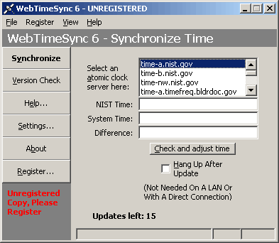 WebTimeSync 6.1 software screenshot