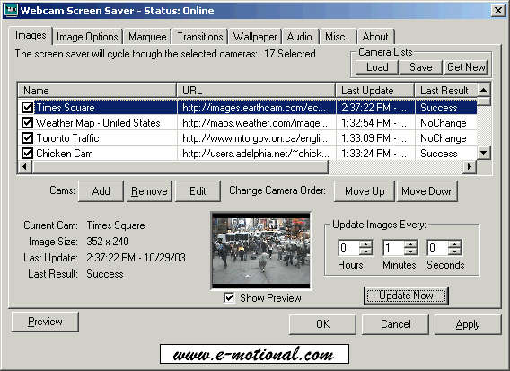 Webcam Screen Saver 2.51 software screenshot