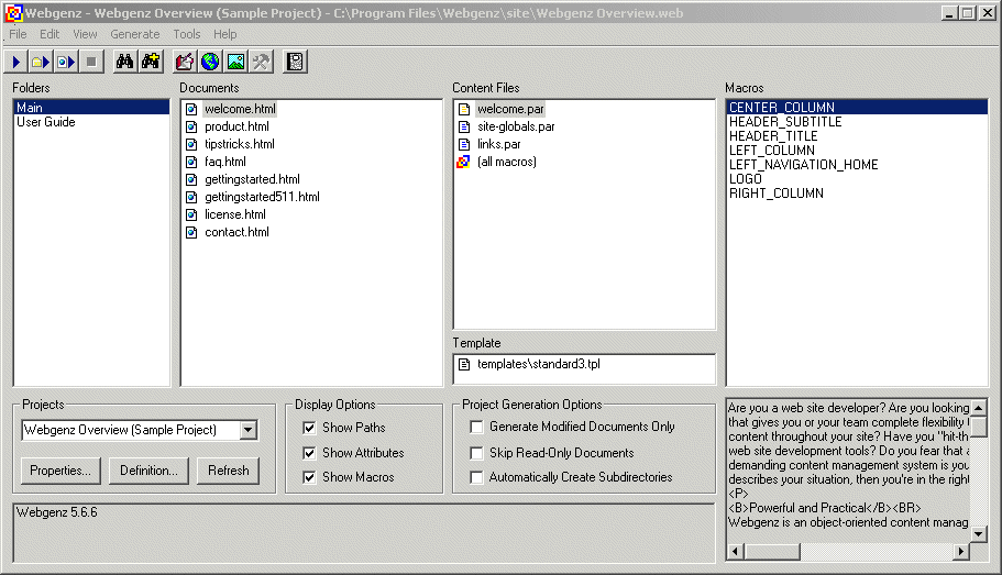 Webgenz CMS 6.2.2 software screenshot
