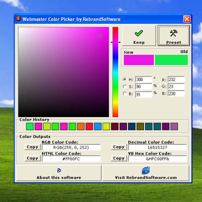 Webmaster Color Picker 2.1 software screenshot