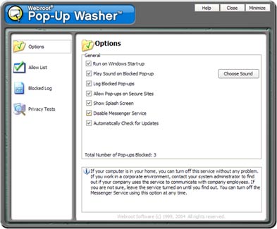 Webroot Pop-Up Washer 2.5 software screenshot