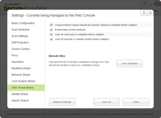 Webroot SecureAnywhere Internet Security Plus 9.0.13.62 software screenshot