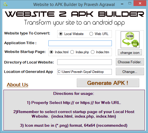 Website 2 APK Builder Pro 3.0 software screenshot