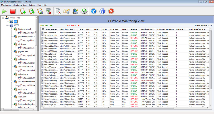 Website Uptime Monitoring Software 4.5.0.2 software screenshot