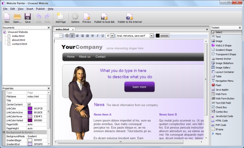 WebsitePainter 2.2 software screenshot