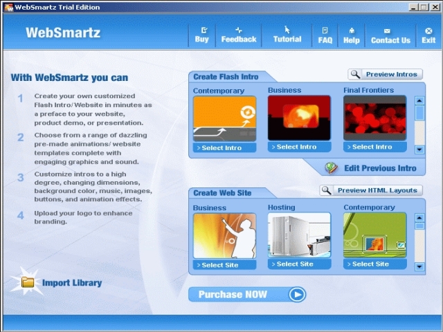 Websmartz Flash Intro Builder 3.0 software screenshot