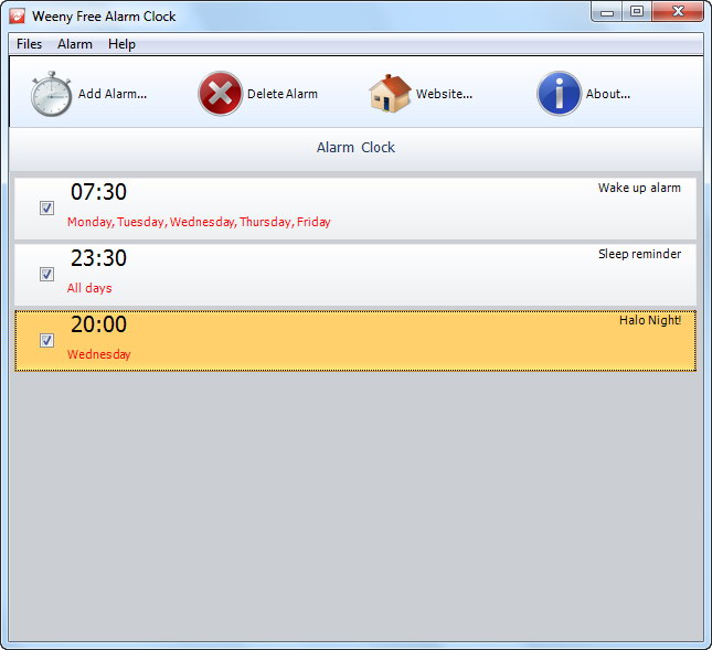 Weeny Free Alarm Clock 1.2 software screenshot