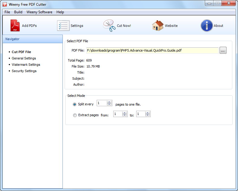 Weeny Free PDF Cutter 1.4 software screenshot
