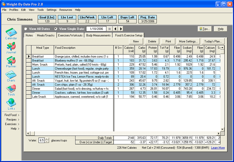Weight-By-Date Pro Diet and Fitness 3.1 software screenshot