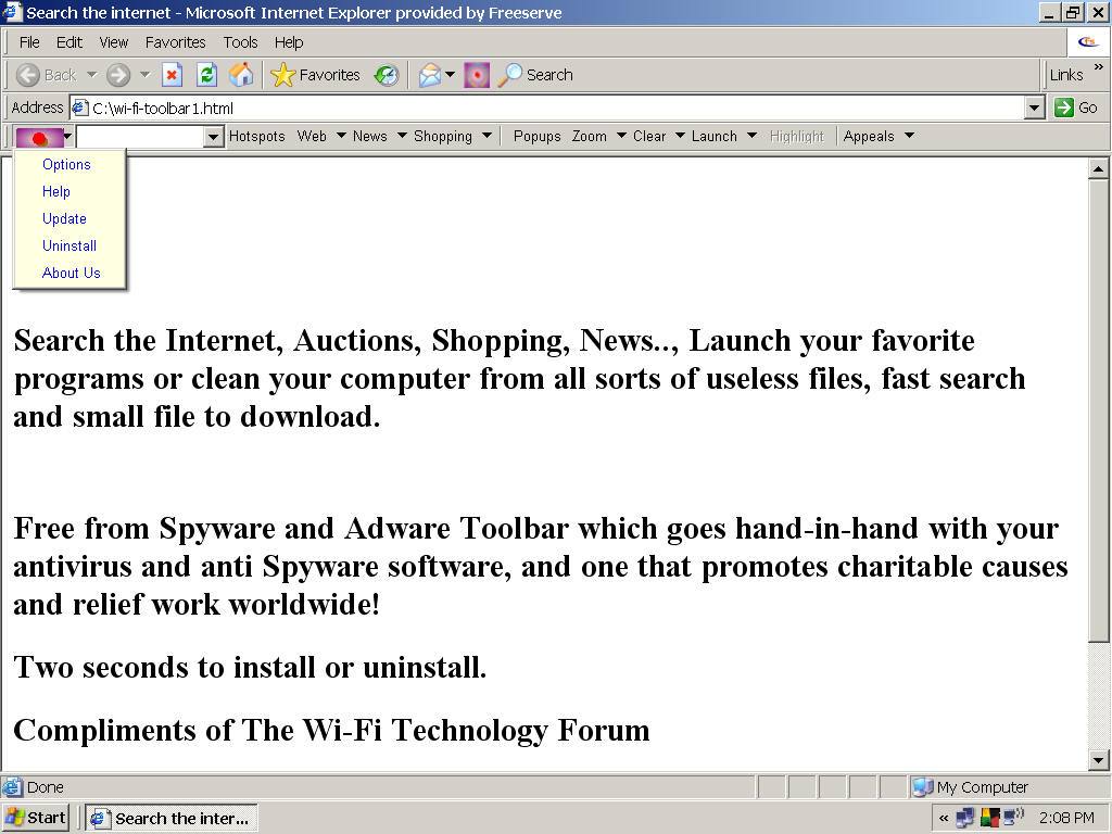 Wi-Fi Toolbar 1.33 software screenshot