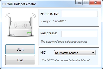 WiFi HotSpot Creator 1.2 software screenshot