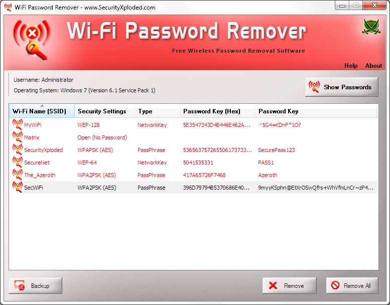 WiFi Password Remover 5.0 software screenshot