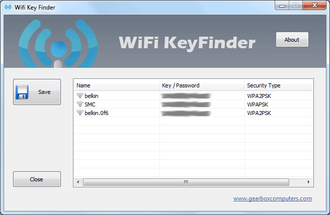 Wifi Key Finder 1.1.0.0 software screenshot