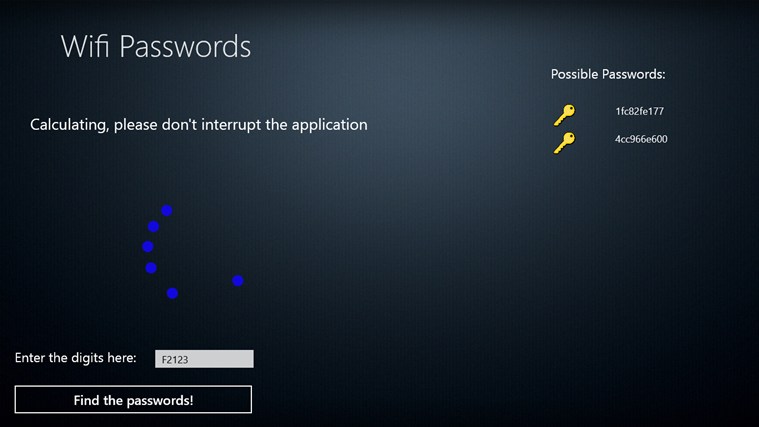 Wifi Passwords for Windows 8 1.0.0.1 software screenshot