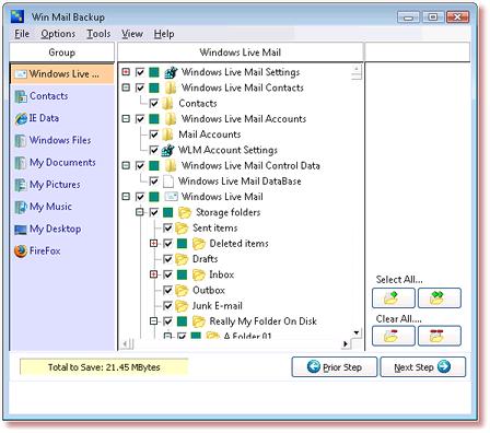 Win Mail Backup 3.0.10 software screenshot