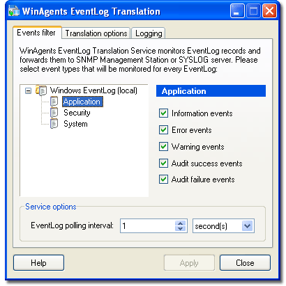 WinAgents EventLog Translation Service 1.5.0.90 software screenshot