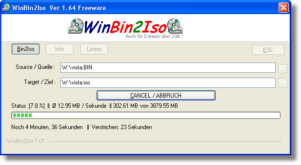 WinBin2Iso 2.92.001 software screenshot