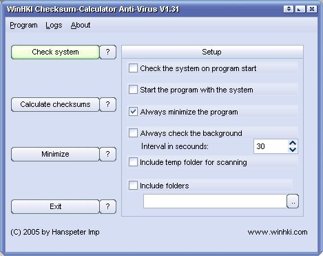 WinHKI Checksum-Calculator Anti-Virus 1.58 software screenshot