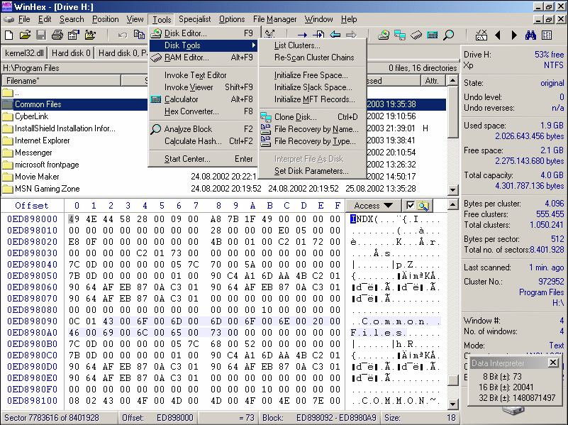 WinHex 19.2 SR-0 software screenshot